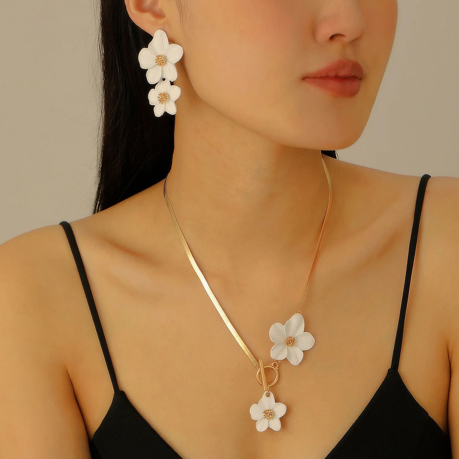 Jewelry Sets Korean Fashion White Flowers Earrings For Women Jewelry 2026 Trending New Spray Painted Flower Necklace Anklet Gift