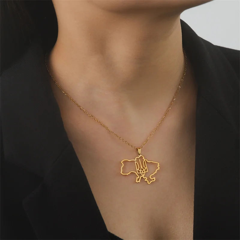 Mode Umriss Ukraine Karte Halskette Kette Halsband Hals Edelstahl Schmuck Ästhetische Halsketten Geschenke accesorios para mujer – Detail 10