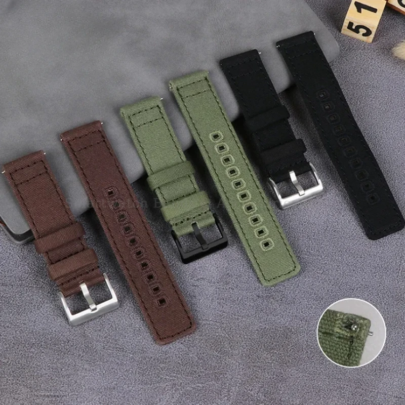 18mm 20mm 22mm Canvas Watch Strap for Samsung Watch 3/4/5/6 42/44mm Classic 46/42mm Quick Release Bracelet for Huawei for Seiko