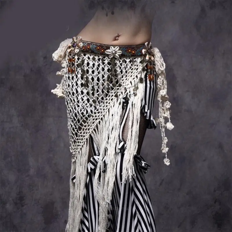 X5XA kobiety taniec brzucha chusta na biodra Tribal spódnica do tańca brzucha Fringe taniec brzucha chusta na biodra długie na