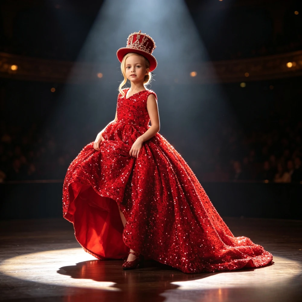 2026 Children Girls Formal Kids Princess Gown Kids Flower Year Host Evening Dress Girl Wedding Little Host Piano Performance