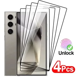 4Pcs Full Cover Tempered Glass For Samsung Galaxy S24 S25 Ultra Fingerprint Unlock Screen Protector S24Plus S24 S24 Ultra Glass
