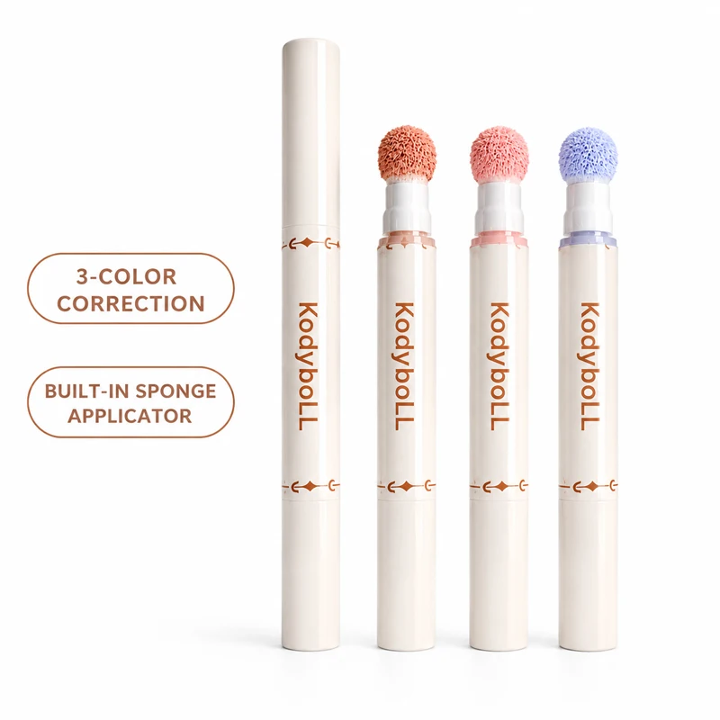 KodyboLL 3-Color Corrector Concealer Pen Cushion Tip Dark Circles Blemish Cover Brightening Lightweight Natural Face Makeup Base