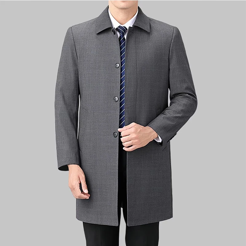 2023 New Wool Trench Coat in The Long High-end Handsome Men Lapel Large Size Spring and Autumn Old Dad Business Coat  M-4XL