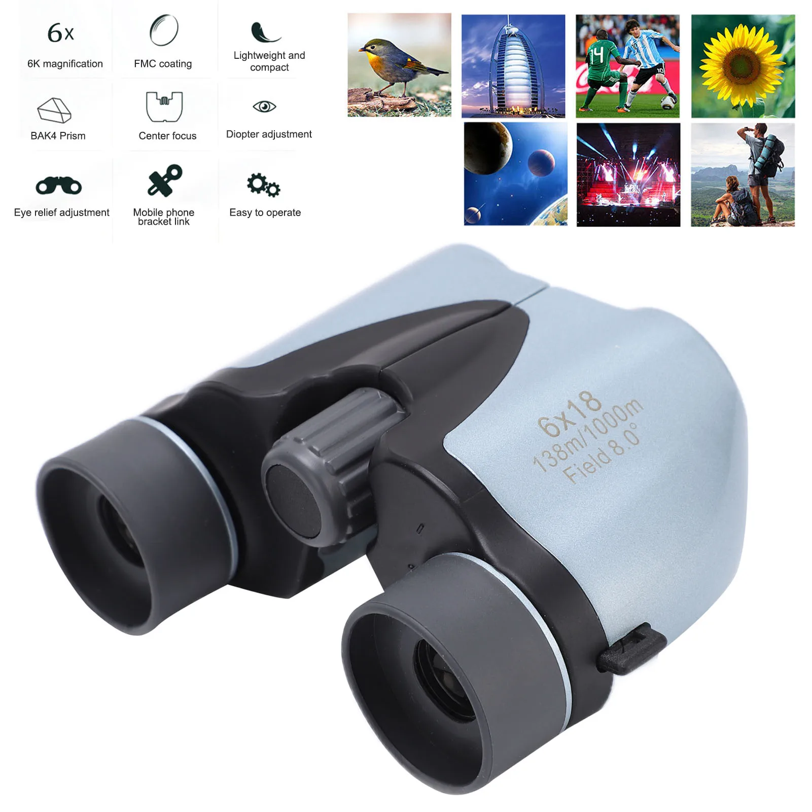 

Mini Portable Binoculars 6x18 Binoculars for Kids Mini Portable High Definition Binocular Telescope for Bird Watching