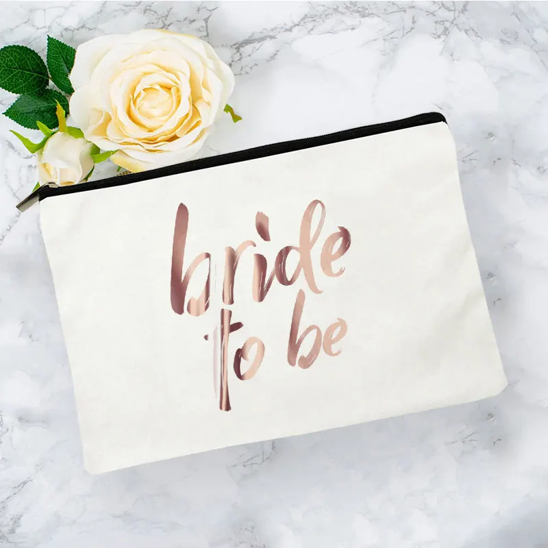 Bolsa de maquillaje con estampado de Team Bride para mujer, bolsa de maquillaje con bolsillo para dama de honor, lápiz labial, bolsa de pincel de maquillaje de gran capacidad, bolsa de lavado de acabado para boda