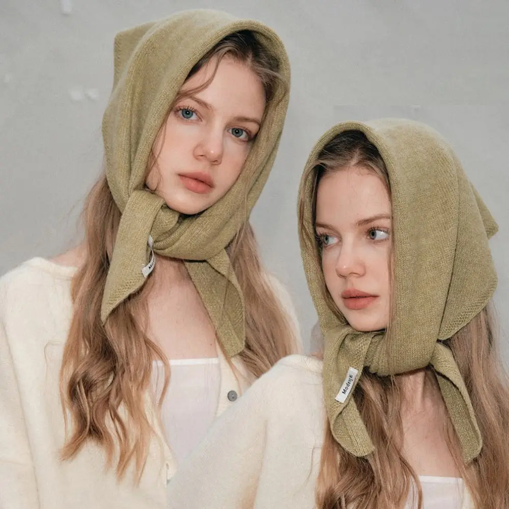 British Style Solid Color Triangular Short Shawl Warm False Collar Wool Blend Scarf Cashmere-like Knitted Scarf Winter