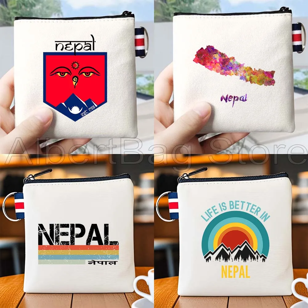 

Nepal Flag Map Buddha Eyes Nepalese Patriotic Gift Canvas Coin Purse Bag Small Square Key Storage Card Bag Cotton Wallet Pouch