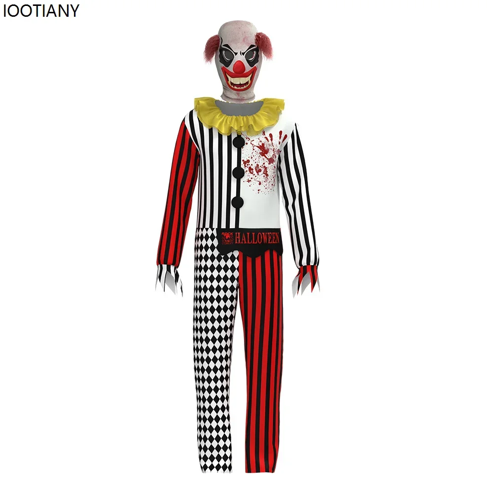 

CosplayKids Shock Clown Cosplay Costume Halloween Children Bloody Horror Clown Outfit Carnival Party Stage Performance Dress Up