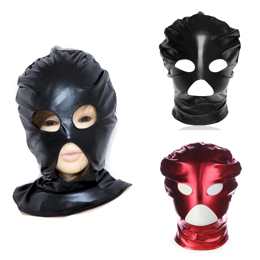 Black Red Headgear Head Hood BDSM Roleplay Adult Game Erotic Restraint Slave  Big Small Open Mouth Eyes Sexual Unisex Toy