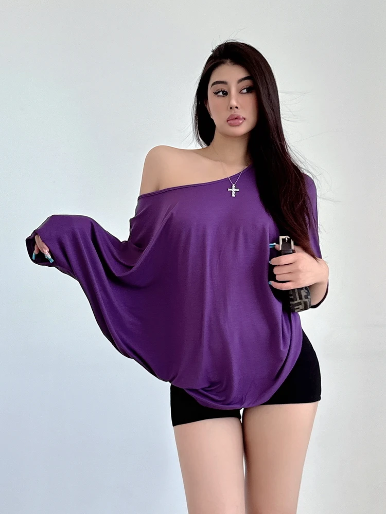 Pure Desire Big Round Neck Bat Sleeve T-shirt Women Summer Thin Shirt Loose Top Dress Elegant Loose Casual T Shirt Dress XRT7