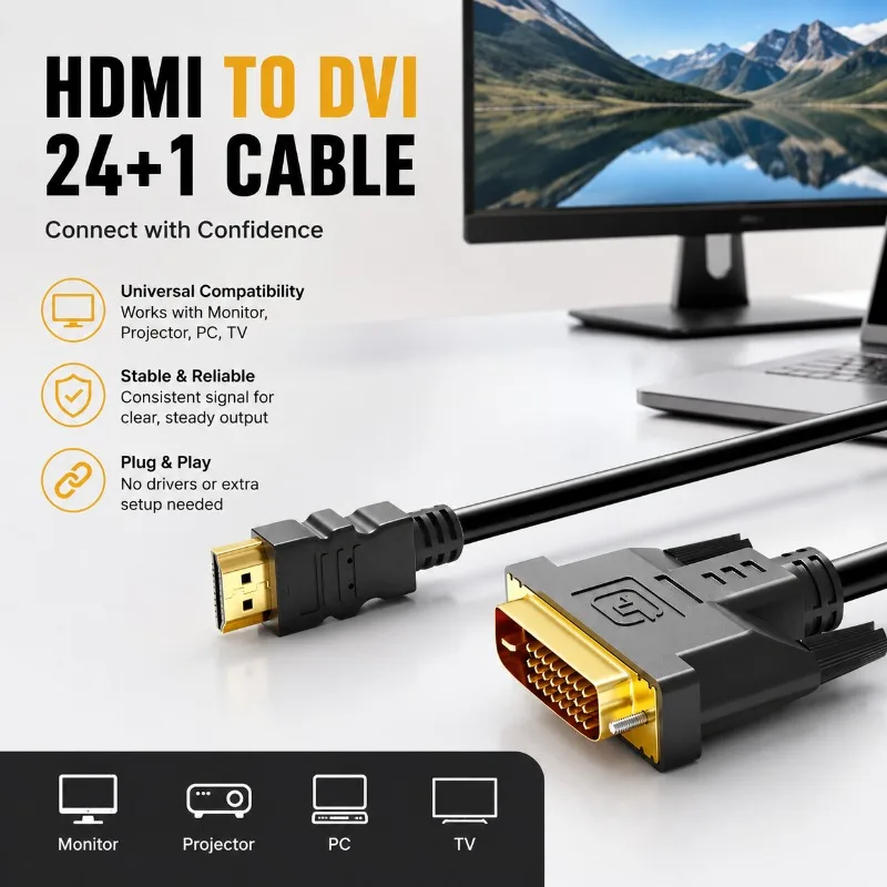 Bidirectional HDMI DVI-D 24+1 Gold Plated Wire High Definition 1080P Signal Transmission Cord Link Desktop Laptop Graphic Card