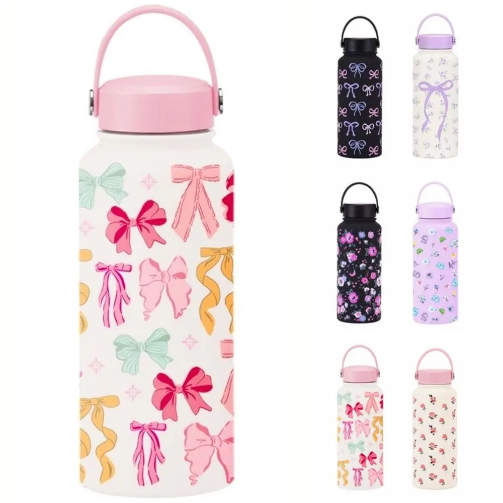 

Gift INS Insulated Water Bottle Portable 1L Thermal Water Bottle Thickened Large Capacity Floral Thermal Cup Office