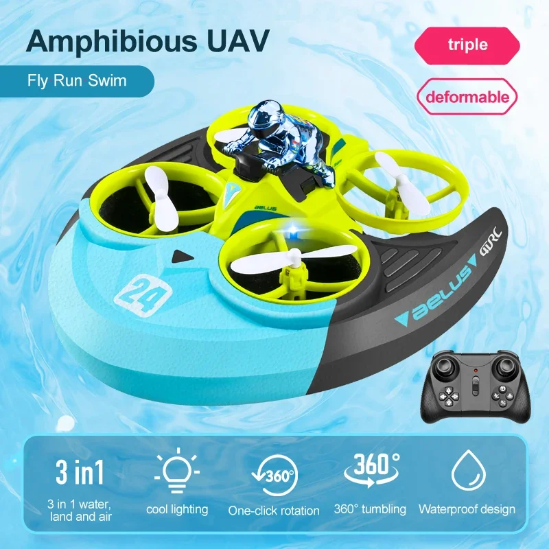 V24 RC impermeável avião brinquedo para crianças, 3-em-1, aviões de espuma, controle remoto, Quadcopter, terra e ar, novo