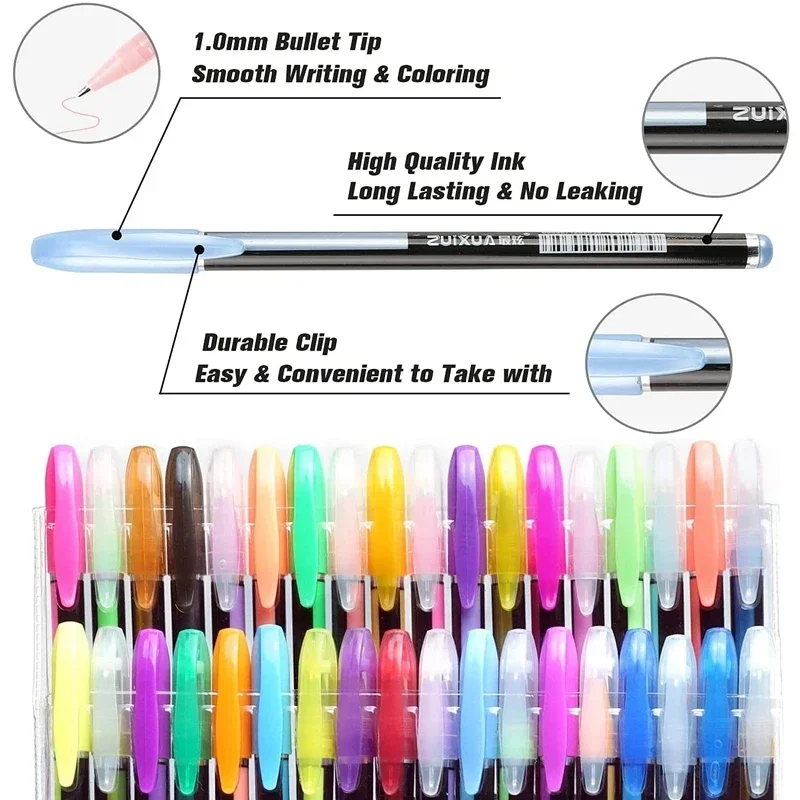 12/24Pcs Metallic Glitter Colors Gel Pens for School Office Adult Coloring Book Journals Drawing Art Markers Promotion Pen Cute