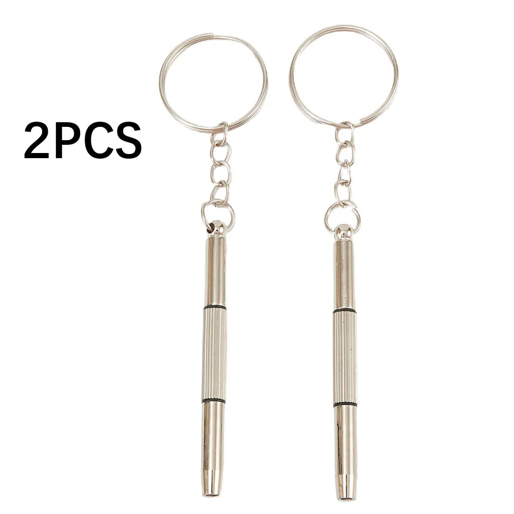 

2Pcs Multifunctional Mini Screwdriver 3in1 Slotted Cross Hex Screw Driver Glasses Phone Watch Screw Repair Keyring Tools