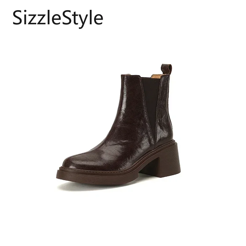 

Весенне-осенние однотонные женские ботинки из эластичной ткани с круглым носком и контрастной строчкой, удобные женские ботинки на толстом каблуке