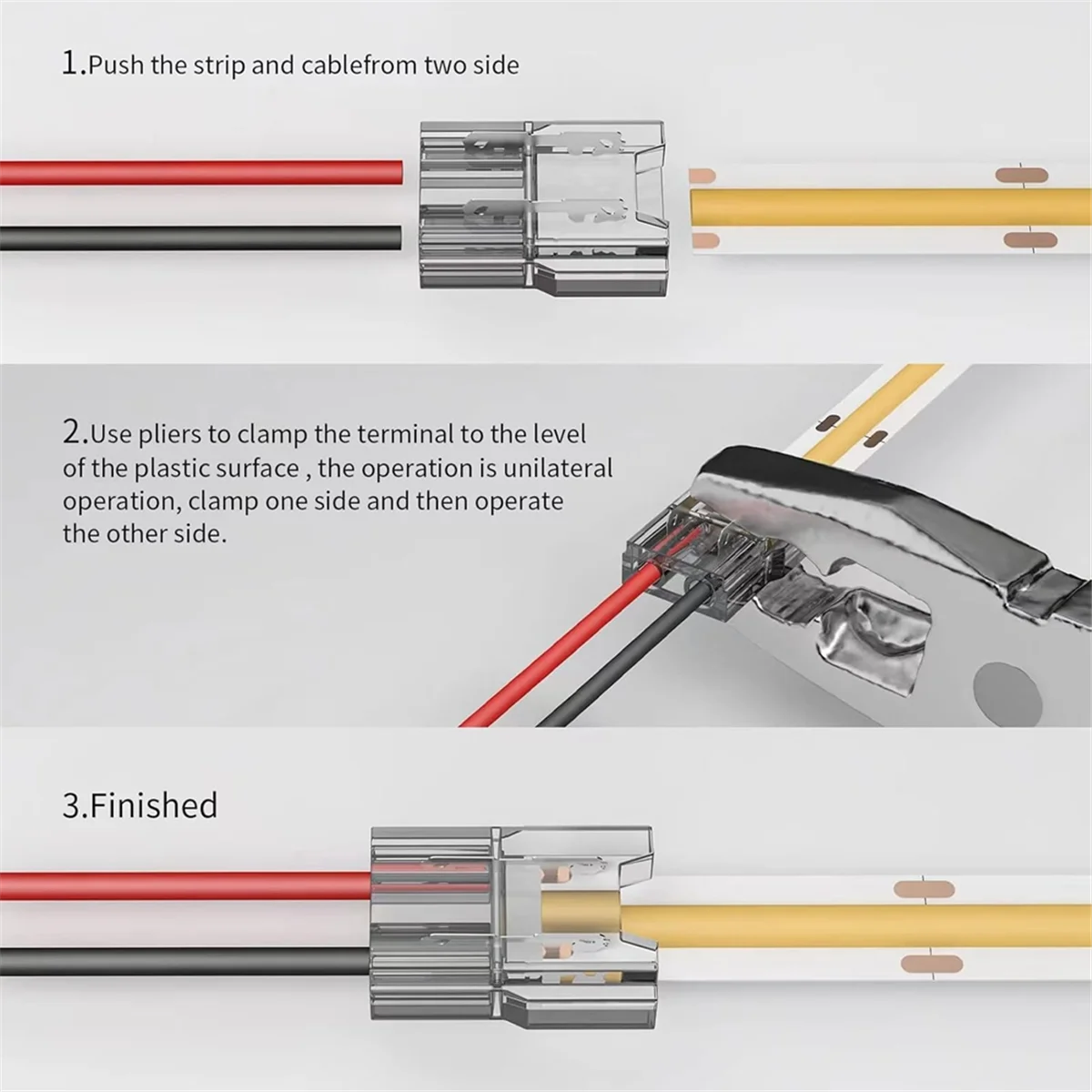 A002 LED Light Strip Connectors 20pcs 2Pin Strip to Wires LED Tape Light Connectors,Transparent Solderless No Dark Area 8mm - view 2