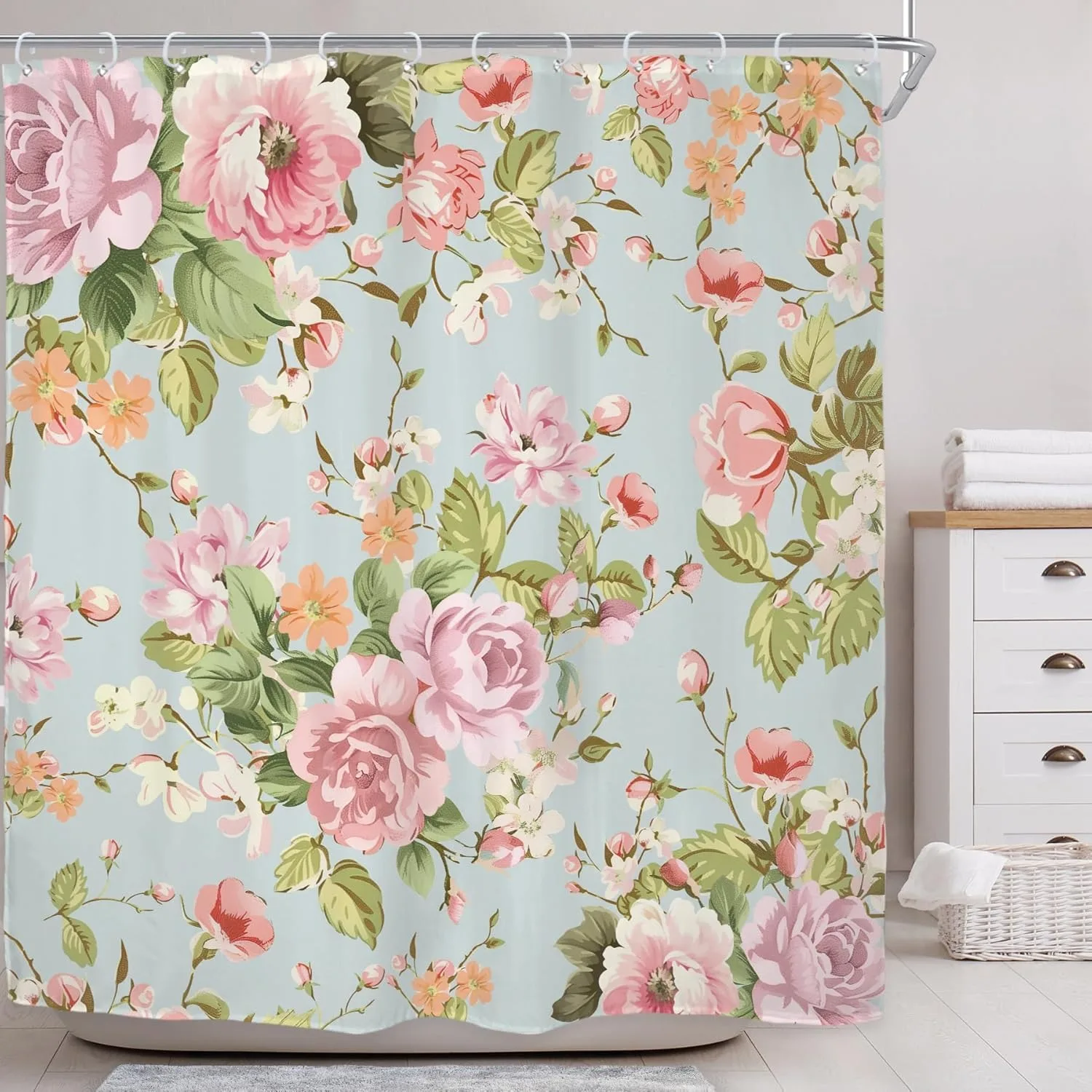 

Simple pink flowers Shower Curtain Washable Dirt-Resistant Shower Head waterproof Polyester Bath Curtain For Home Decor