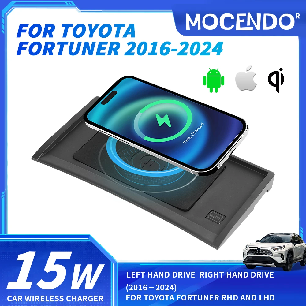 For Toyota Fortuner 15W Wireless Charging Panel Car Phone Charger Plate Holder for 2016-2024 Models QI Compatible