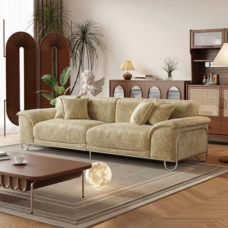 

Yjq retro chenille fabric three-person sofa living room straight row antique living room small apartment