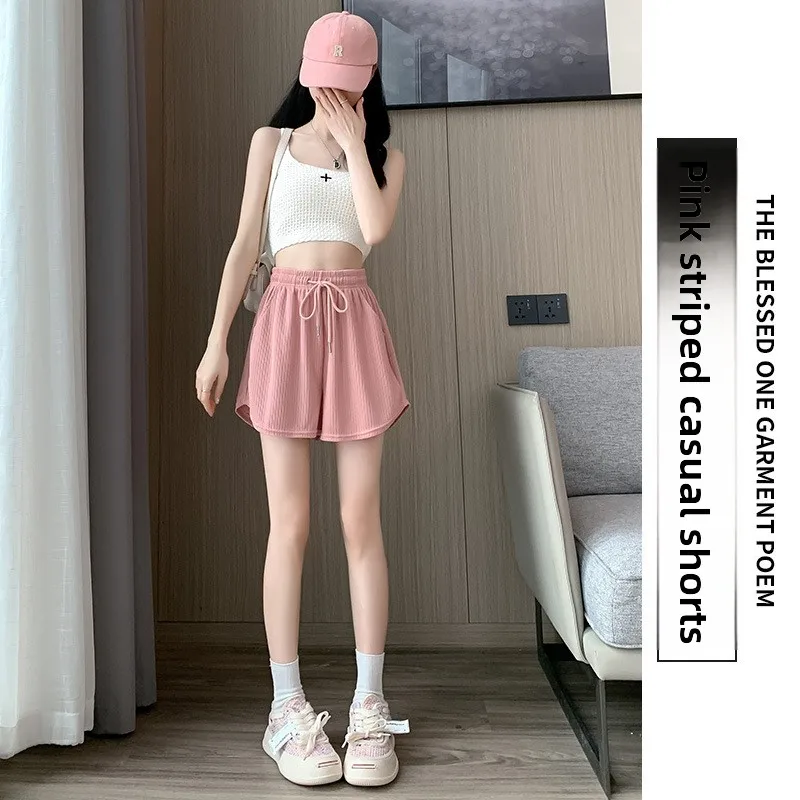 High Waist Casual Shorts for Women Pure Color mid Waist Loose Fit Summer Three-quarter Length Polyester Fiber Flat Front