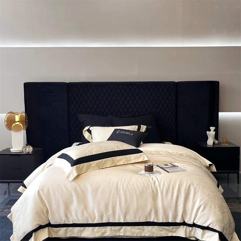 1000TC Egyptian Cotton Jacquard Luxury Queen King Size Bedding Set Wide Edge Duvet Cover Flat/Fitted Bed Sheet Pillowcases 4Pcs