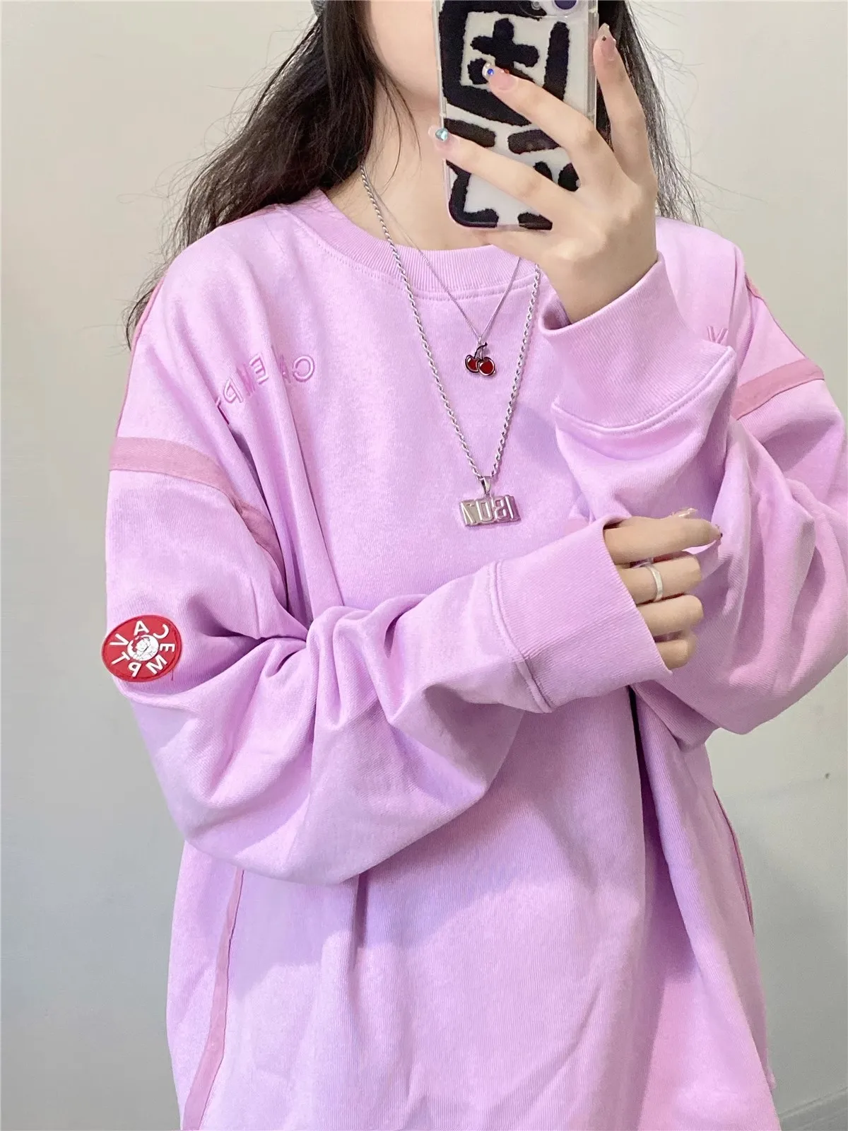 2024 CAVEMPT autumn and winter pink long sleeved fabric printed round neck pullover CE men's and women's hoodie WY1047