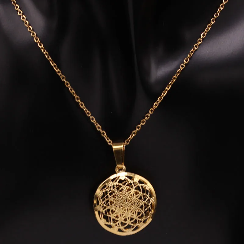 Flower of Life Stainless Steel Jewelry Set Women Hollow Gold Color Necklace Earrings Set Jewelry parure acier inoxydable femme