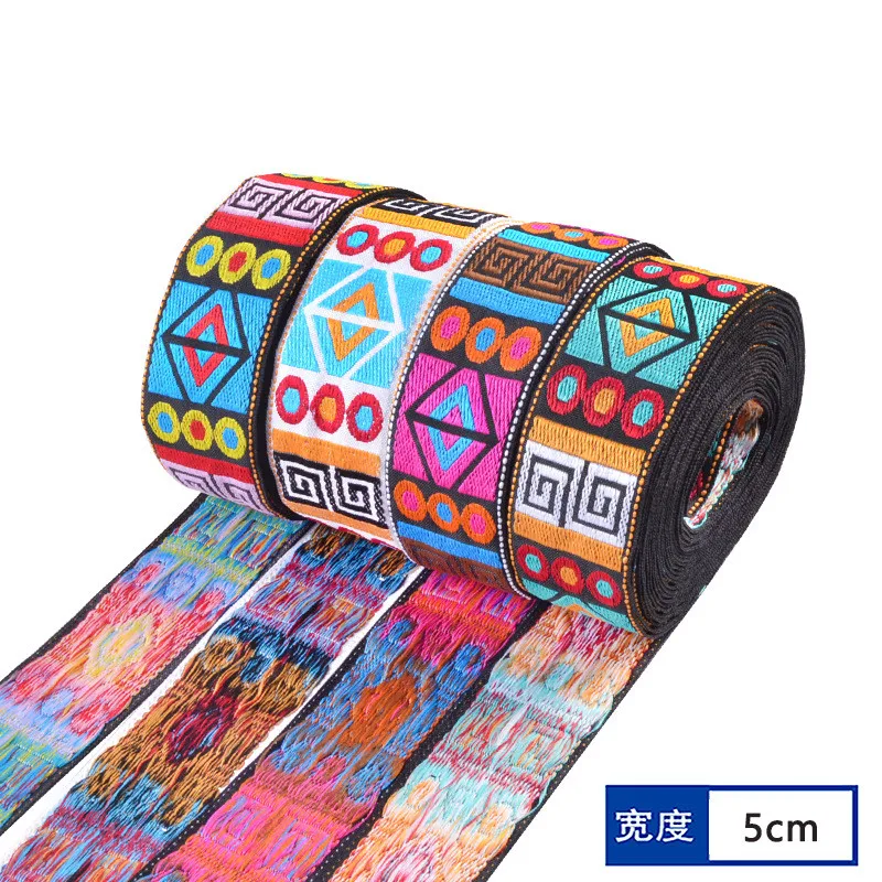 2Meters 5cm Width Jacquard Ribbon Woven Webbing Tape Ethnic Trim Embroidered Lace DIY Garment Curtain Sewing Accessories Farbic