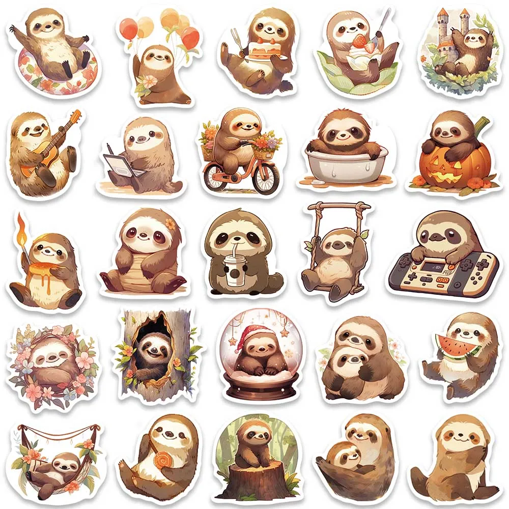 50pcs Waterproof Graffiti Cute Cartoon Animals Sloth Stickers For Luggage Guitar Phone Skateboard Vinyl Laptop Decals