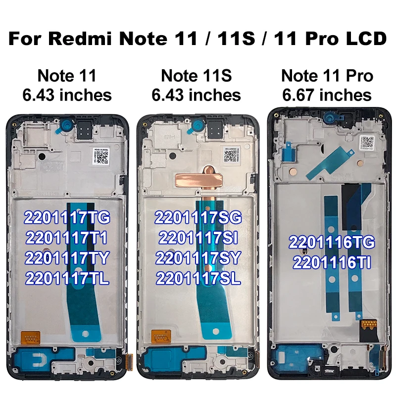 AMOLED For Xiaomi Redmi Note 11 LCD Note 11S 2201117TG Screen Touch Digitizer Replace For Redmi Note 11 Pro 2201116TG Display