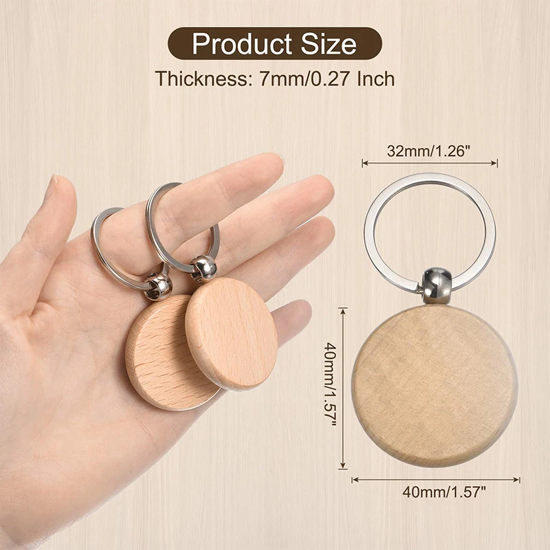 100Pcs Blank Wooden Key Chain Wood Keychain Key Ring Key Tags Best Gift Craft