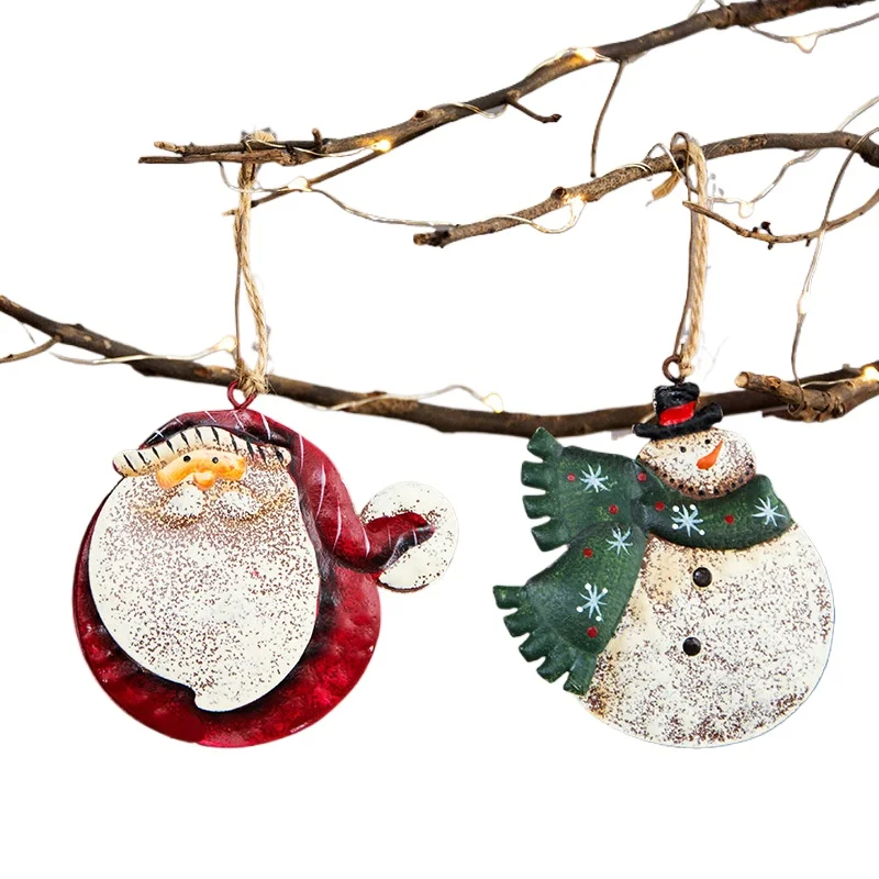 زينة عيد الميلاد على الطراز العتيق مع سانتا ورجل الثلج ديكور معلق ريفي لشجرة العطلات وإكسسوارات المنزل