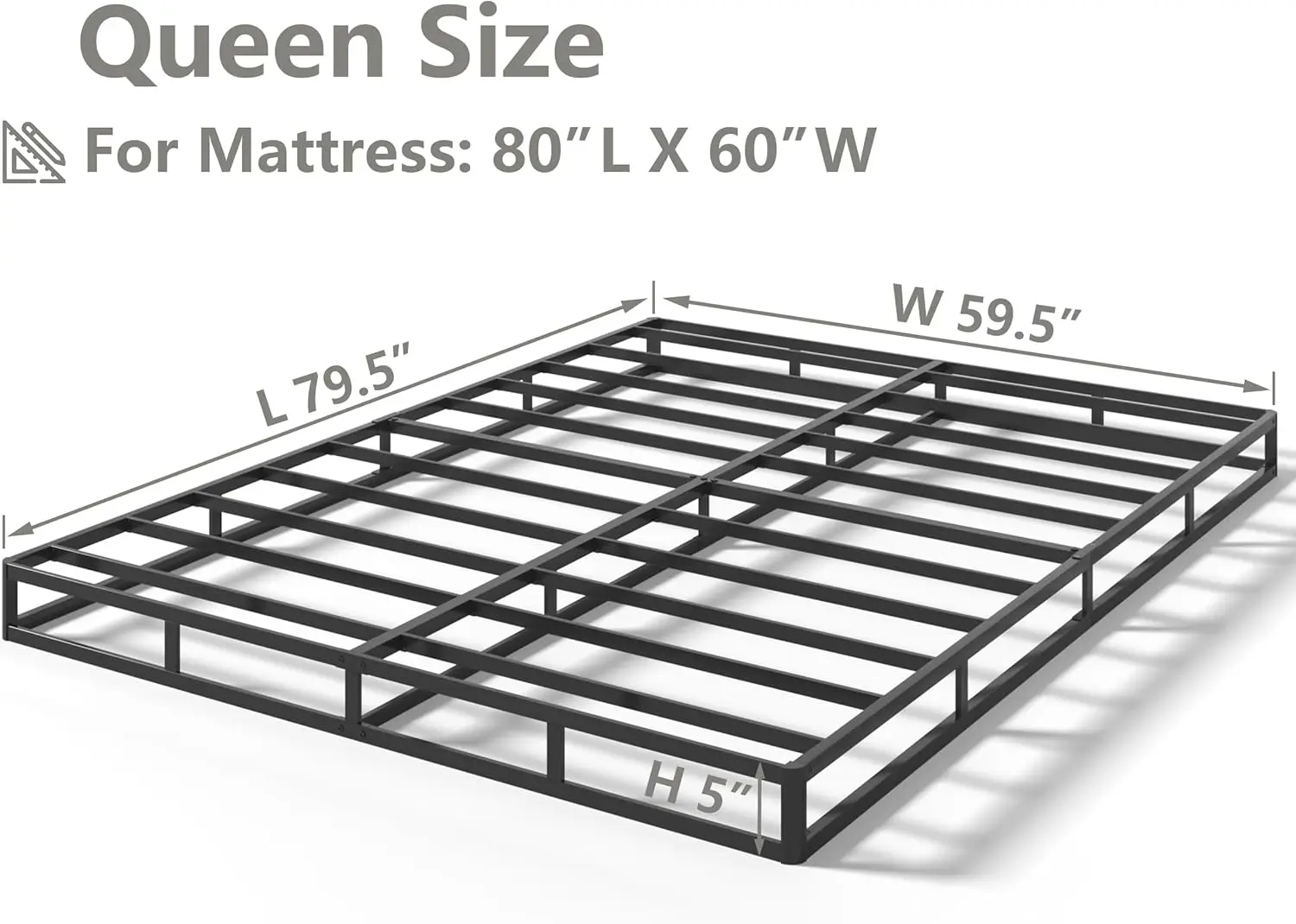 ox Spring for Queen Bed, 5 Inch High Metal Queen Box Spring Only, Heavy Duty Mattress Foundation with Fabric Cover