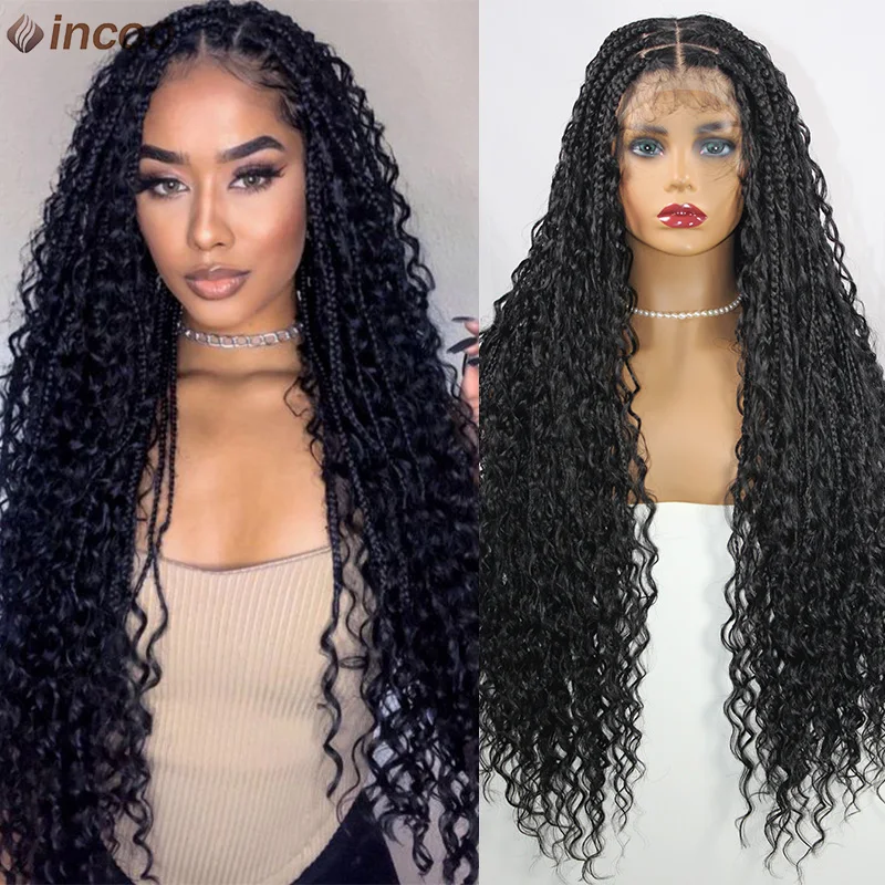 Longo 32 boho trançado perucas dianteiras do laço completo sintético loira encaracolado deusa locs cornrows perucas pré arrancadas caixa de cabelo