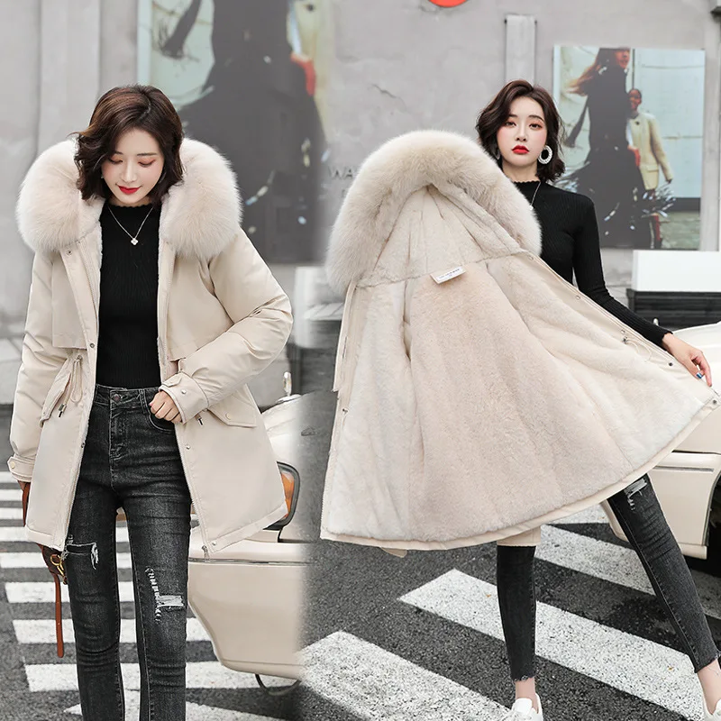 

Winter short ladies pie overcome, loose fashion big fur collar thickened plush casual cotton-padded clothes