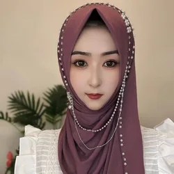 Hijab Muslim Women Shawl Headscarf Luxury Tassels Scarf Malaysia Prayer Kufi Islam Saudi Arabia Fashion Pearl 05280