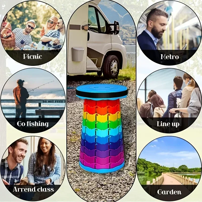 Rainbow Telescopic Camping Stool Portable Thickened Folding Adjustable Outdoor Travel Fishing Chair with Storage view 2
