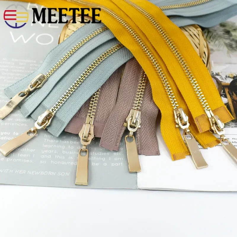 1pc Meetee 80/100/120cm 5# Auto Lock Metal Zipper Gold Double-slider Zippers for Jacket Coat DIY Bag Clothing Sewing Accessories