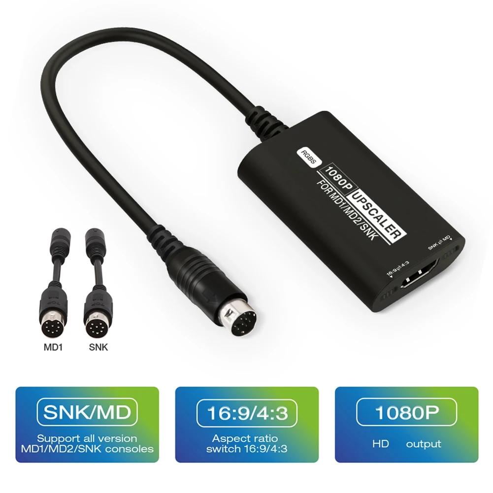 RGBS الراقي لوحدة التحكم في الألعاب SEGA MD1 MD2 SNK 1080P HDMI محول RGBS HD محول الفيديو مع مفتاح نسبة الجانب 16:9/4:3