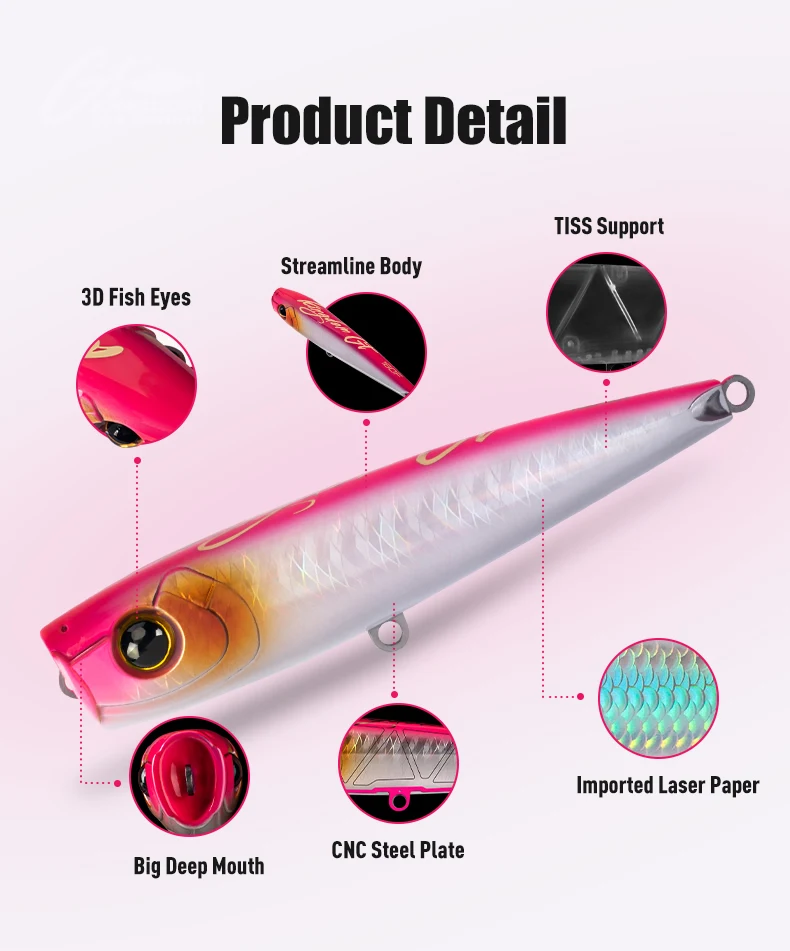 YOOFISH GT Angelköder Topwater Popper 56,5 g 79,5 g 160 mm 180 mm künstliche harte Köder Salzwasser-Thunfisch-Angelköder Wobbler – Detail 7