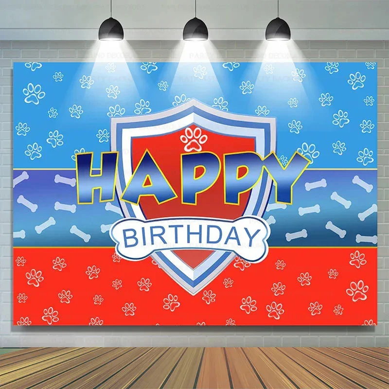 Blue Red Dog Paw Patrol Ryder Backdrop Girls Birthday Party Baby Shower Background Banner Marshall Rubble Chase Rocky Zuma Skye