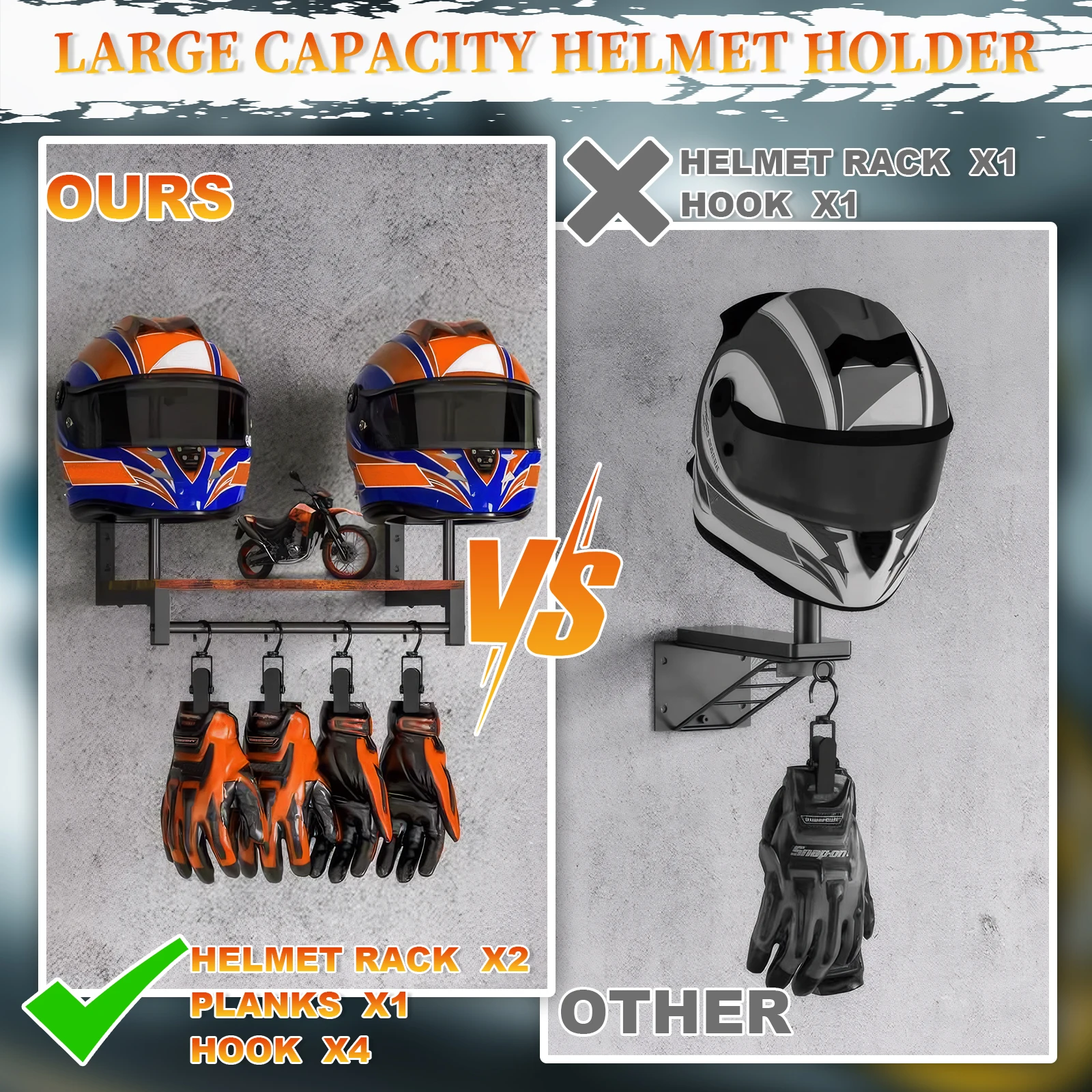 

Wooden Helmet Organizer Rack with 5 Hooks Gear Storage Rack Wear Resist Metal Helmet Stand for Motorcycle Accesories Storage