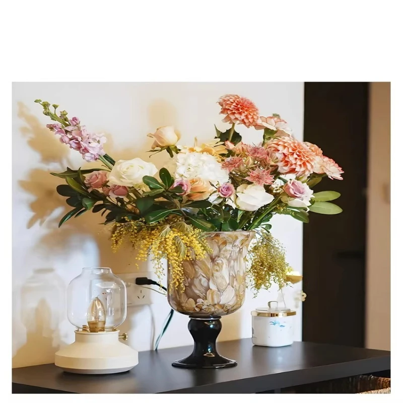 

Vase antique retro texture high foot handmade flower arrangement decorative ornament