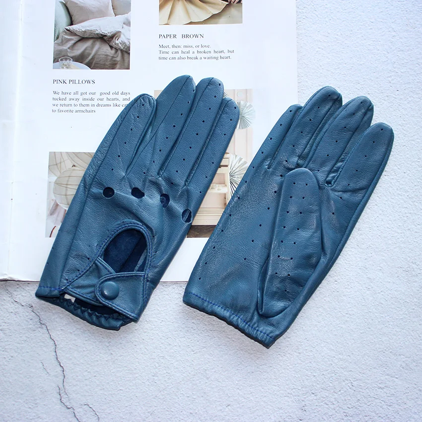 Women's Single-Layer Unlined Thin Driving Leather Gloves Hollow Style Outdoor Cycling Driver Gloves Free Shipping