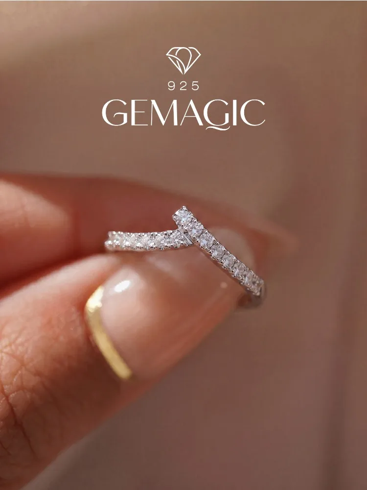 925 Sterling Silber Einfacher Klassischer V-förmiger Vollzirkon-Ring für Damen, Täglicher Verlobungs- und Hochzeitsschmuck, Luxuriöser Hochwertiger Edel-Schmuck – Detail 1