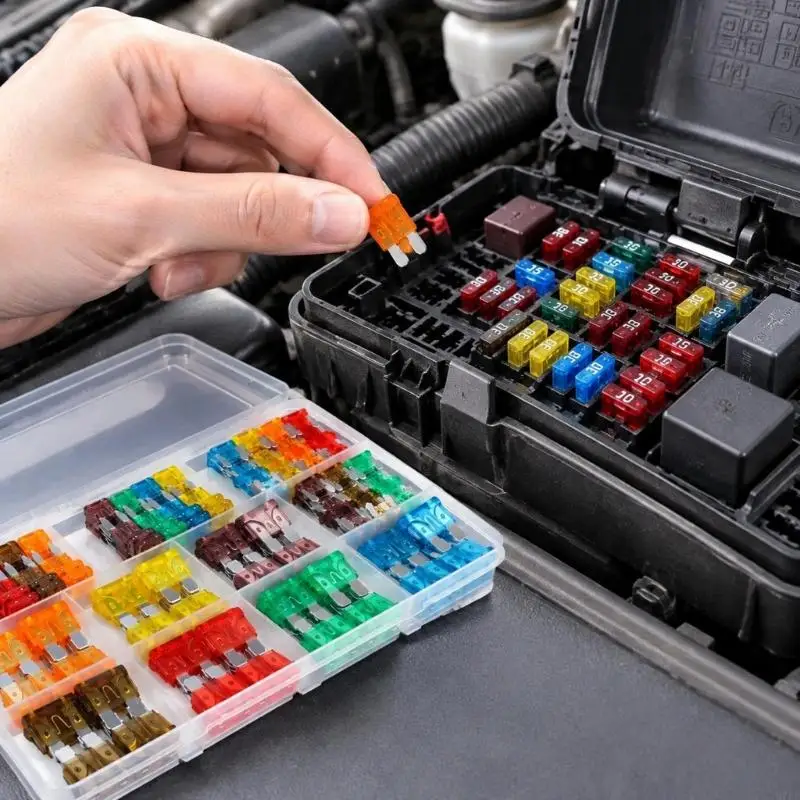 M76E 5A/7.5A/10A/15A/20A/25A/30A/40A Color-Coded Automotive Blade Fuses in Clear Divided Case, 182-Piece Assortment with Lid