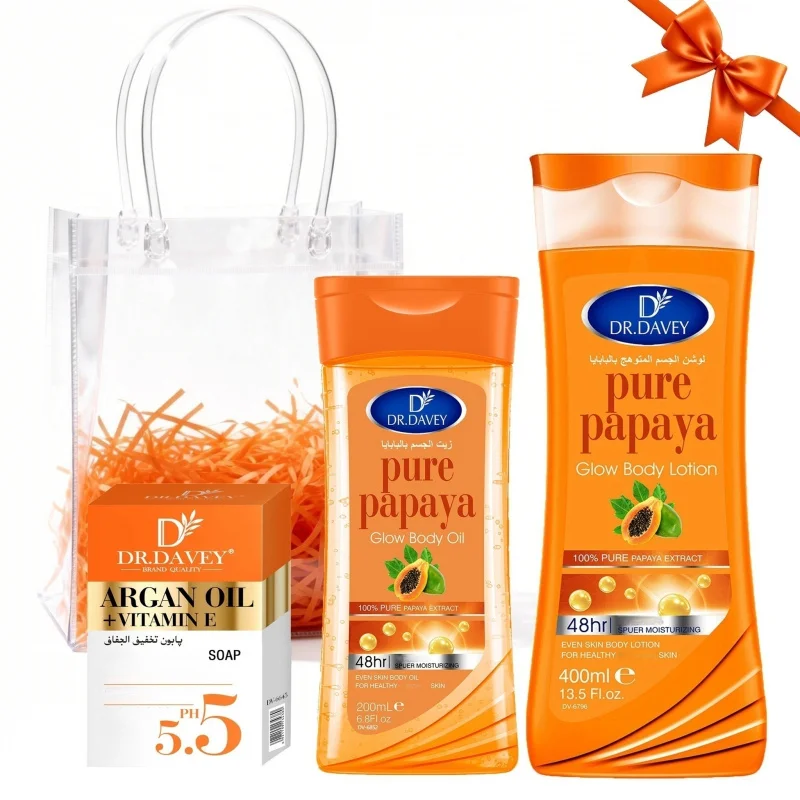 

Набор для ухода за кожей DR.DAVEY с папайей: лосьон для тела + мыло + масло для тела. Набор для ухода за кожей на все времена года. Подарочный набор для очищения, увлажнения и питания кожи.