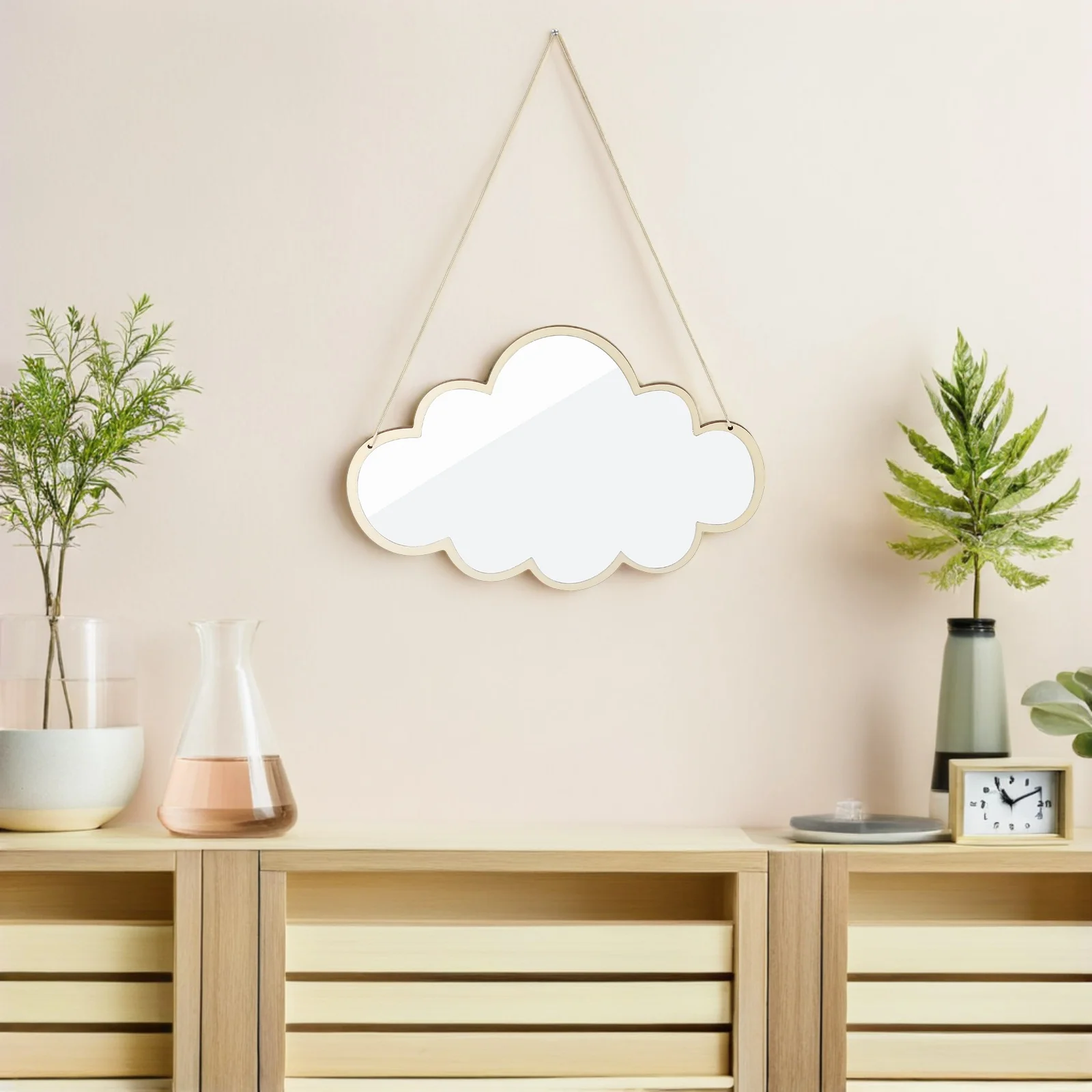 

2Pcs Cute Cloud Mirror Acrylic with Wood Frame Wall Mounted Bathroom Mirror for Kids Room Decor Bedroom Wall Decor Playroom